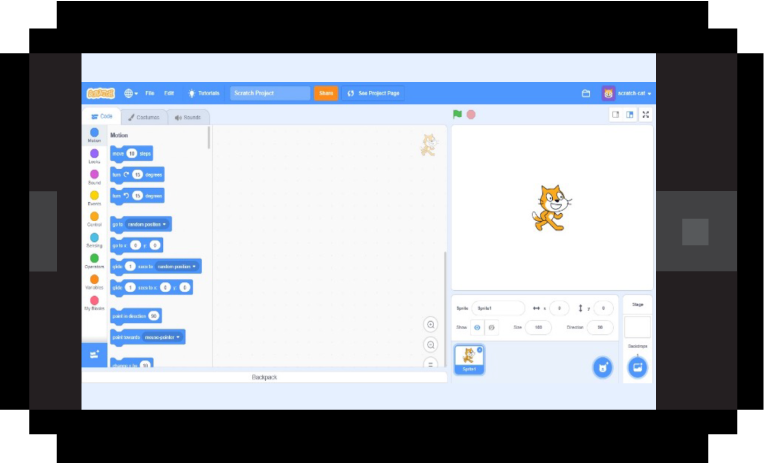 <b>Figura 7.</b> <i>Scratch</i> permite desde la creación de historietas hasta el diseño de juegos y actividades interactivas con ayuda de código en línea. (Fuente, Commons wilkimedia.org). Image