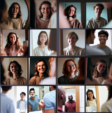 Figura 1. Resultados de Dall-E en Bing al <i>prompt</i> “una persona sonriendo frente al espejo”. Image